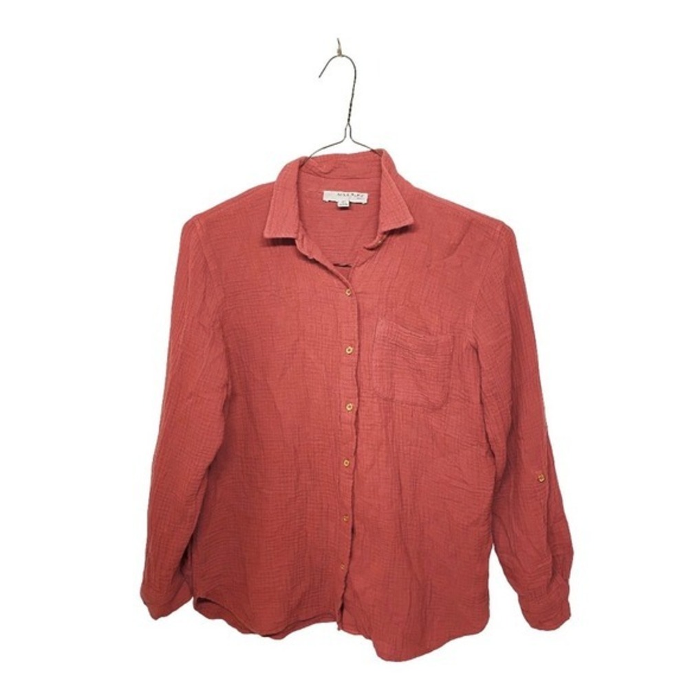 Anne Klein Jeans Dusty Cedar Cotton Gauze Button Down Shirt Size XS